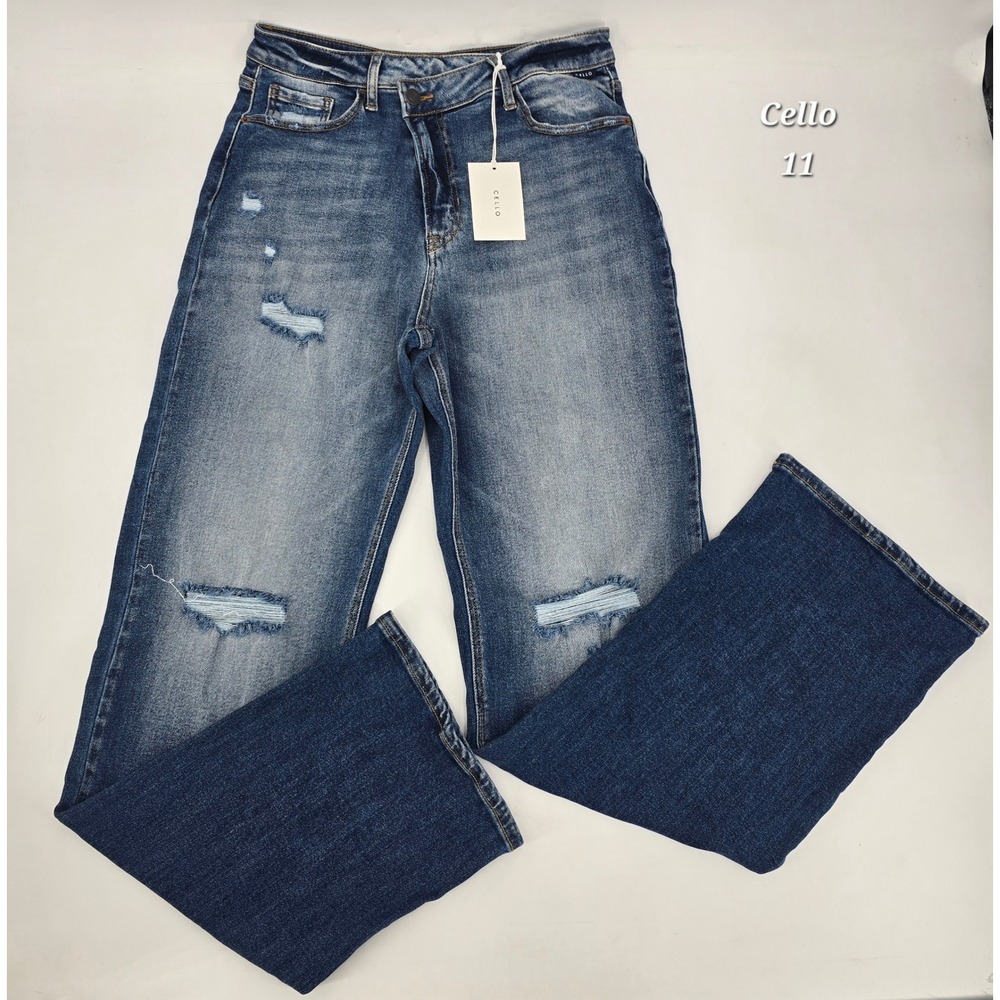 Cello High Rise Dad Jeans Size 11 Distressed Relaxed Straight Leg Denim NWT Y2K